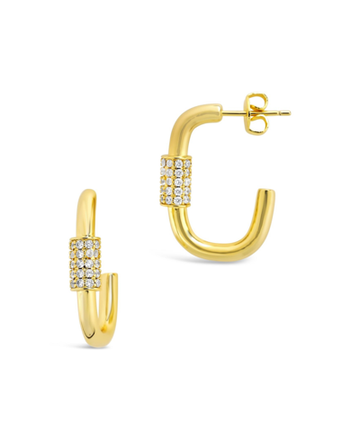 Sterling Forever 14k Plated Cz Carabiner Hoops In Gold-tone