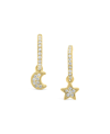 STERLING FOREVER WOMEN'S STERLING SILVER MOON STAR CUBIC ZIRCONIA GOLD PLATED MICRO HOOP EARRINGS