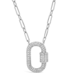 STERLING FOREVER WOMEN'S PAVE CUBIC ZIRCONIA CARABINER SILVER PLATED LOCK NECKLACE
