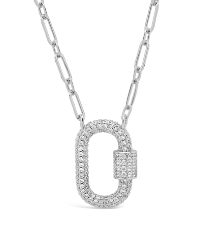 Sterling Forever Women's Pave Cubic Zirconia Carabiner Silver Plated Lock Necklace In Silver-tone