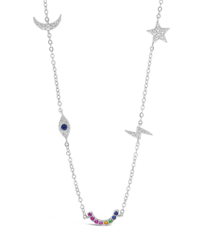 Sterling Forever Silver Cz Lucky Charm Station Necklace
