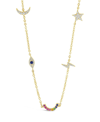 Sterling Forever Sterling Silver Cz Lucky Charm Station Necklace In Gold