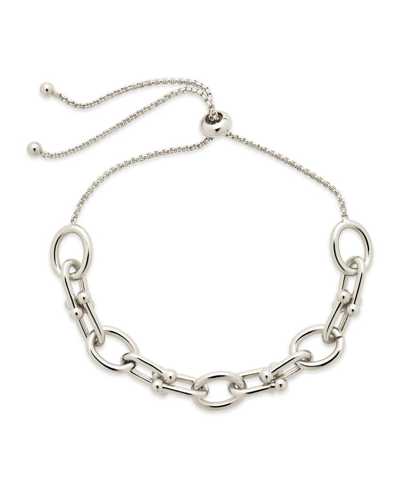 Sterling Forever Rhodium Plated Mixed Link Bolo Bracelet In Silver