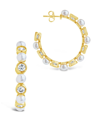 Sterling Forever 14k Plated 5mm Pearl Cz Theodora Hoops In Gold