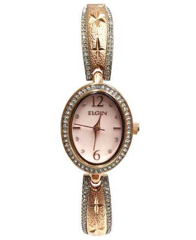 Elgin Women's Oval Face With Diamond Half Bangle Rose-tone Strap Watch In Rose Gold-tone