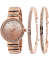 Elgin Women's 3 Piece Rose Gold-tone Strap Watch And Bracelet Set In Pink