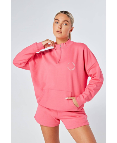 Twill Active Essentials Oversized Funnel Neck Zip Up Sweatshirt In Pink