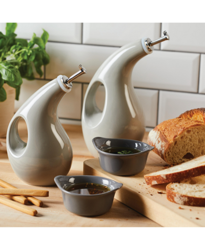 Rachael Ray Ceramics Evoo 4-pc. Dispensing Bottle & Ramekin Dipper Set In Light Sea Salt Gray