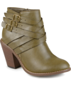 Journee Collection Women's Strap Wide Width Round Toe Stacked Heel Dress Booties In Green
