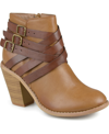 Journee Collection Women's Strap Wide Width Round Toe Stacked Heel Dress Booties In Tan/beige