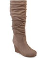 Journee Collection Haze Wide Calf Wedge Boot In Tan/beige