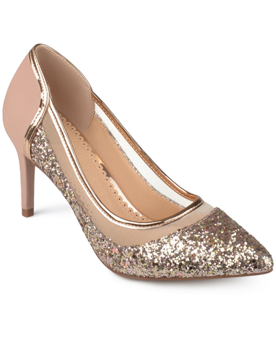 Journee Collection Kalani   Womens Glitter Padded Insole Dress Heels In Marigold