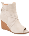Journee Collection Women's Sabeena Peep Toe Stacked Wedge Booties In Tan/beige