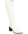 Journee Signature Women's Laila Block Heel Knee High Dress Boots In White