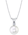 Macy's Cultured White South Sea Pearl (9mm) & Diamond (1/10 Ct. T.w.) 18" Pendant Necklace In 14k White Gol In White