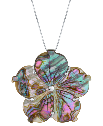 Macy's Abalone Shell Flower 18" Pendant Necklace In Sterling Silver