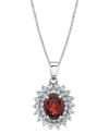 Macy's Rhodolite Garnet (2-1/10 Ct. T.w.) & White Topaz (1-1/4 Ct. T.w.) Halo 18" Pendant Necklace In Sterl In Red