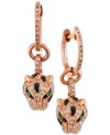 Effy Collection Signature By Effy Diamond (3/8 Ct. T.w.) And Tsavorite Accent Panther Drop Earrings In 14k Rose Gold In Gold