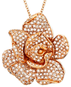 Effy Collection Pave Rose By Effy Diamond Flower Pendant Necklace In 14k Rose Gold (1 1/3 Ct. T.w.) In Gold