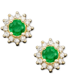 Effy Collection Royalty Inspired By Effy Sapphire (5/8 Ct. T.w.) And Diamond (1/4 Ct. T.w.) Stud In 14k Yellow Gold In Green