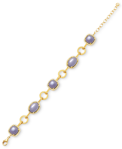 Macy's Dyed Green Jade & White Topaz (1 Ct. T.w.) Halo Link Bracelet In 14k Gold-plated Sterling Silver (al In Lavender