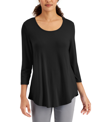 Jm Collection Women's 3/4-sleeve Scoop Neck Top, Created For Macy's In Black