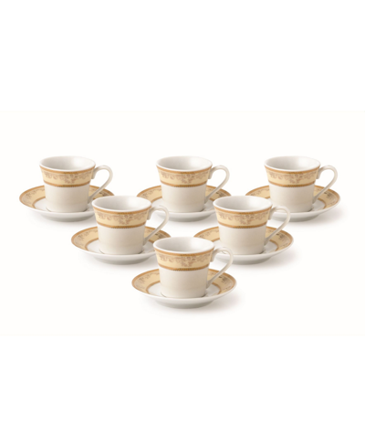 Lorren Home Trends 12 Piece 2oz Espresso Cup And Saucer Set, Service For 6 In Gold-tone