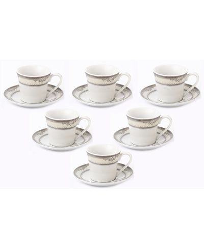 Lorren Home Trends Floral Espresso Set, 12 Piece In Silver-tone