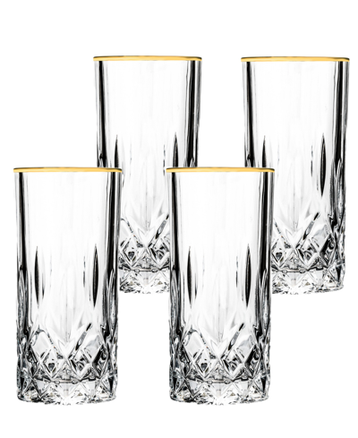 Lorren Home Trends Opera Gold Collection 4 Piece Crystal High Ball Glass With Gold Rim Set In Gold-tone
