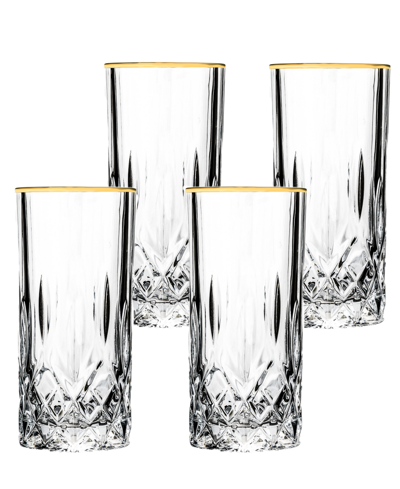 Lorren Home Trends Opera Gold Collection 4 Piece Crystal High Ball Glass With Gold Rim Set