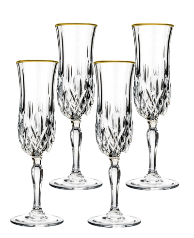 Lorren Home Trends Opera Gold Collection 4 Piece Crystal Wine Glass With Gold Rim Set In Gold-tone