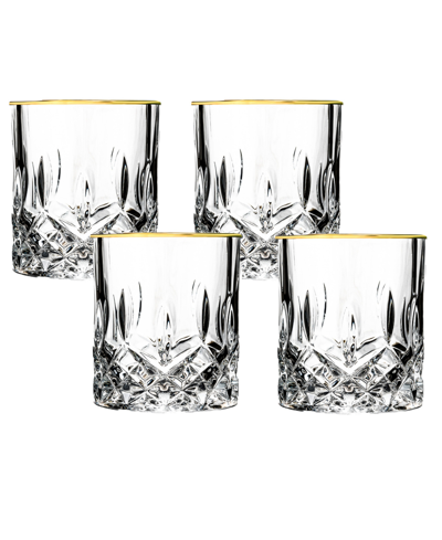 Lorren Home Trends Opera Gold Collection 4 Piece Crystal Double Old Fashion Glass With Gold Rim Set In Gold-tone
