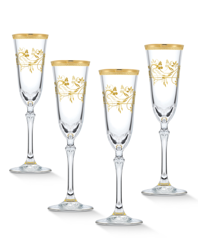 Lorren Home Trends 4 Piece Rosalia Flower Flute Set In Gold