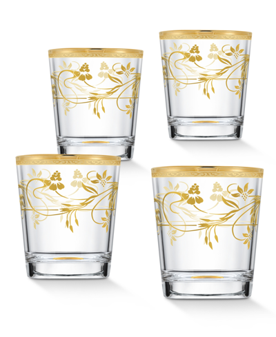Lorren Home Trends 4 Piece Rosalia Flower Double Old Fashion Set In Gold-tone
