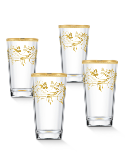 Lorren Home Trends 4 Piece Rosalia Flower High Ball Set In Gold-tone