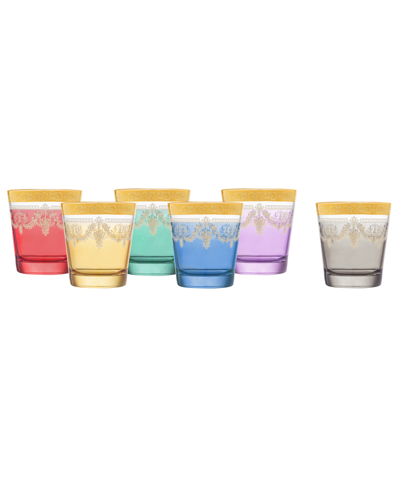 Lorren Home Trends Double Old Fashion 6 Piece Gold Band Glass Set In Multicolor