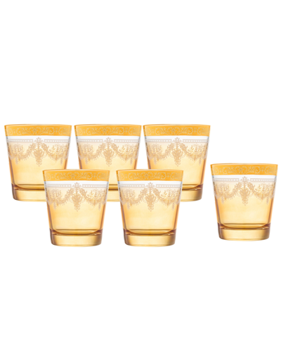 Lorren Home Trends Double Old Fashion 6 Piece Gold Band Glass Set In Amber