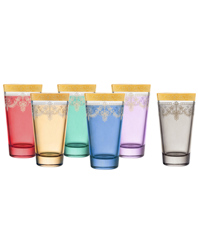 Lorren Home Trends Highball 6 Piece Gold Band Glass Set In Multicolor