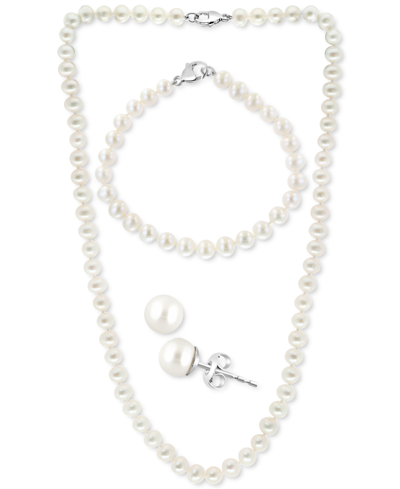 Effy Collection Effy 3-pc. Set Cultured Freshwater Pearl (6-1/2 Mm) Collar Necklace, Bracelet, & Stud Earrings. In Sterling Silver