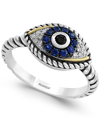 EFFY COLLECTION SAPPHIRE (1/5 CT. T.W.) AND DIAMOND (1/6 CT. T.W.) EVIL EYE RING IN STERLING SILVER & 18K YELLOW GOL