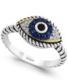 Effy Collection Sapphire (1/5 Ct. T.w.) And Diamond (1/6 Ct. T.w.) Evil Eye Ring In Sterling Silver & 18k Yellow Gol In Blue