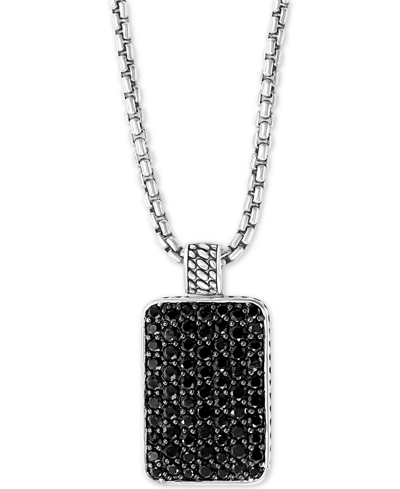 Effy Collection Effy Men's Black Spinel Dog Tag 22" Pendant Necklace In Sterling Silver