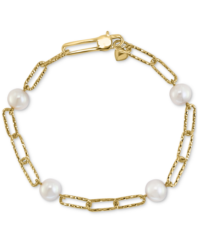Effy Collection Effy Cultured Freshwater Pearl (7mm) Large Paperclip Link Bracelet In 18k Gold-plated Sterling Silve In Gold Over Silver