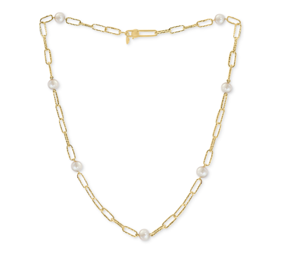 Effy Collection Effy Cultured Freshwater Pearl (7mm) Large Paperclip Link 18" Statement Necklace In 18k Gold-plated In Gold Over Silver
