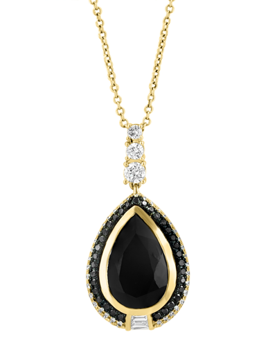 Effy Collection Effy Onyx & Diamond (5/8 Ct .t.w.) 18" Pendant Necklace In 14k Gold In K Yellow Gold