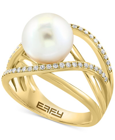 Effy Collection Effy Cultured Freshwater Pearl (11mm) & Diamond (1/4 Ct. T.w.) Open Statement Ring In 14k Gold In K Yellow Gold
