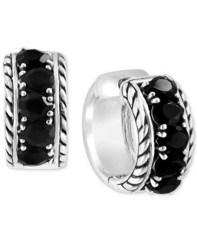 Effy Collection Effy Black Spinel Small Huggie Hoop Earrings (2-7/8 Ct. T.w.) In Sterling Silver, 0.55"