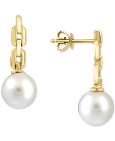 Effy Collection Effy Cultured Freshwater Pearl (10mm) Chain Link Drop Earrings In 14k Gold In K Yellow Gold