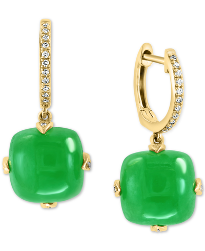 Effy Collection Effy Dyed Green Jade & Diamond (1/6 Ct. T.w.) Hoop Drop Earrings In 14k Gold In K Yellow Gold