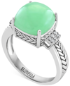 Effy Collection Effy Dyed Green Jade & Diamond (1/20 Ct. T.w.) Statement Ring In Sterling Silver In Silver